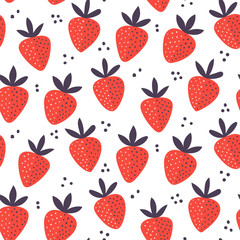 Hand drawn strawberry seamless vector pattern design