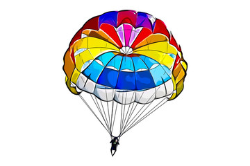 Drawing of a bright colorful parachute on white background, isolated.