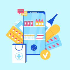 Online pharmacy concept. Flat style.