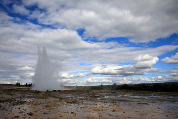 Geysir / Iceland - August 25, 2017: Strokkur geysir eruption near Golden Circle, Iceland