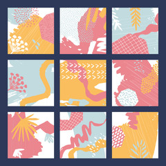 Abstract colourful collage backgrounds set. Hand drawn templates for card, flyer and invitation design.
