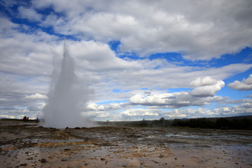 Geysir / Iceland - August 25, 2017: Strokkur geysir eruption near Golden Circle, Iceland