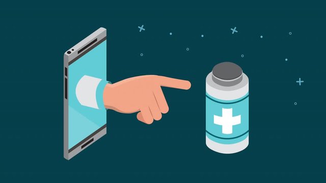 smartphone with healthcare online and medicine bottle