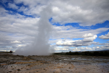 Geysir / Iceland - August 25, 2017: Strokkur geysir eruption near Golden Circle, Iceland