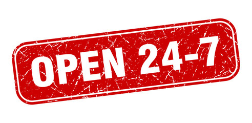 open 24 7 stamp. open 24 7 square grungy red sign