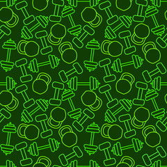 Green gym seamless pattern, spotrs wallpaper texture, wrapping print design. Vector graphics.