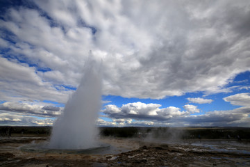 Geysir / Iceland - August 25, 2017: Strokkur geysir eruption near Golden Circle, Iceland