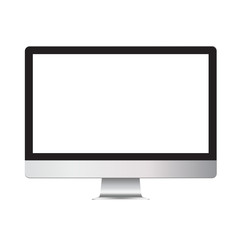 Realistic design of a desktop computer with a blank empty screen. Mock up template monitor for landings and presentations.