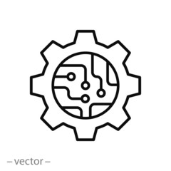 circuit board in the gear icon, microchip technology, tech logo, hardware engineering, thin line web symbol on white background - editable stroke vector illustration eps10