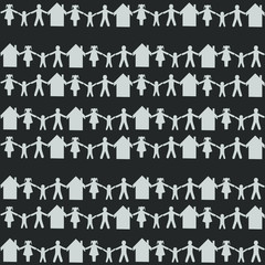 Families and houses' garlands: seamless pattern, wallpaper texture, wrapping print design. Vector graphics.