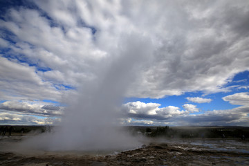 Geysir / Iceland - August 25, 2017: Strokkur geysir eruption near Golden Circle, Iceland