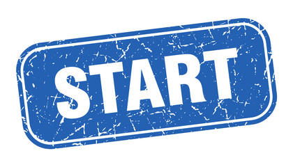 start stamp. start square grungy blue sign