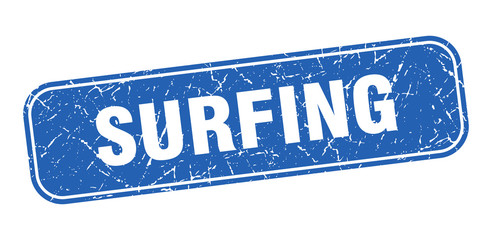 surfing stamp. surfing square grungy blue sign