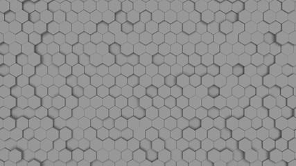 Grey Hexagonal cell texture. Honeycomb on a neutral gray background. Isometric geometry. 3D illustration. Pattern abstract