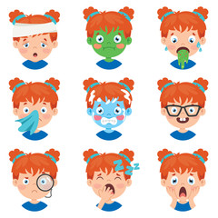 Set Of Different Expressions Of Kids