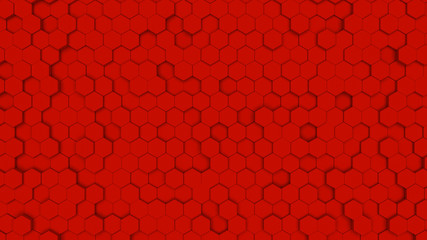 Red Hexagonal cell seamless pattern, comb texture. 2D illustration. Background