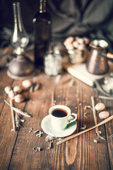 Coffee and nuts on the tabke at home