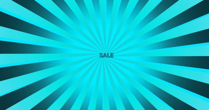 4K looped motion with colorful word SALE against sunburst background