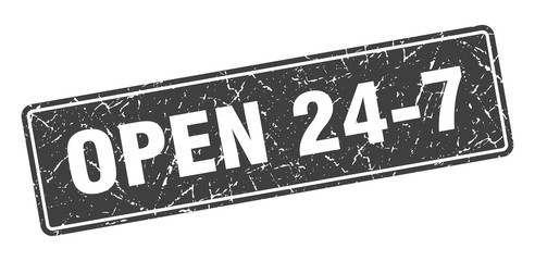 open 24 7 stamp. open 24 7 vintage black label. Sign