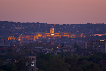 Budapest at night when the sun is going down