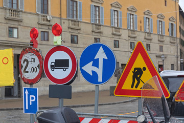 Traffic Signs Road Works in City © markobe