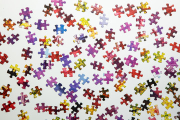 Fototapeta premium Pieces of puzzle isolated on white background. Concept of complex problem