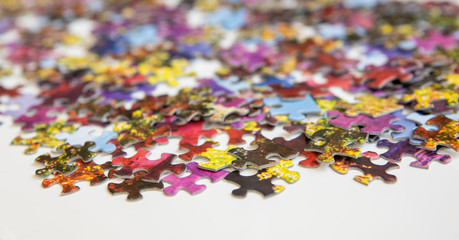 colorful puzzle pieces on white background. Concept of  how to solve complex problems 