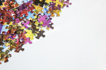 Colourful puzzle pieces isolated on white background