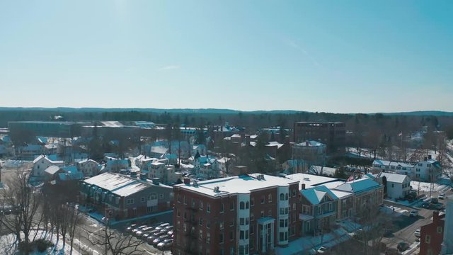 Winter Hills Downtown Exeter New Hampshire Drone Shot
