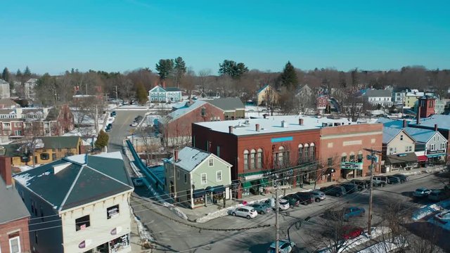 Downtown Exeter New Hampshire Drone Shot In Winter