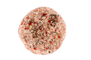 Raw fresh large beef burger isolated on white background