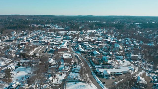 Winter Downtown Derry New Hampshire Drone Shot