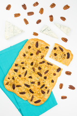 Focaccia with pecan nuts and gorgonzola