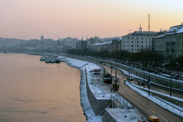 View of the Danube and Buda on a cold winter day in Budapest