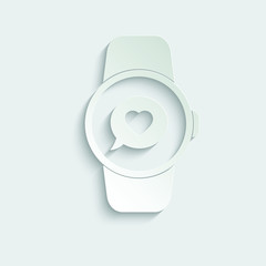 paper smart watch icon with  heart sign black vector icon 