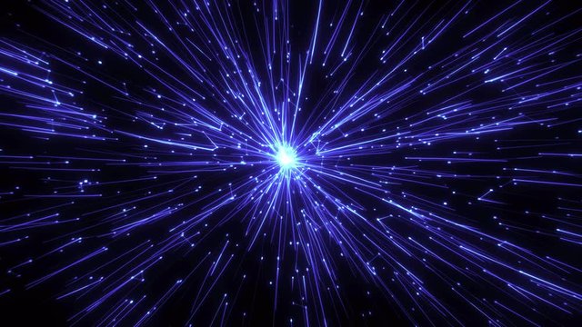 Light with glitter firefly radiance and triangular plexus . Light ray in space. Abstract geometric background with moving lines, dots. Plexus, triangular, light ray, warp 