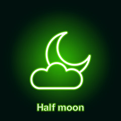 Ramadan half moon outline neon icon. Element of Ramadan day illustration icon. Signs and symbols can be used for web, logo, mobile app, UI, UX