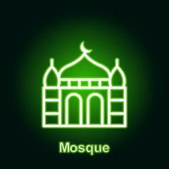 Ramadan mosque outline neon icon. Element of Ramadan day illustration icon. Signs and symbols can be used for web, logo, mobile app, UI, UX