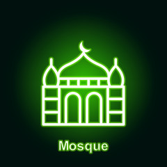 Fototapeta premium Ramadan mosque outline neon icon. Element of Ramadan day illustration icon. Signs and symbols can be used for web, logo, mobile app, UI, UX