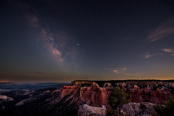 Night sky with dark milky way starscape in Bryce Canyon National Park in Utah at Pariah view...