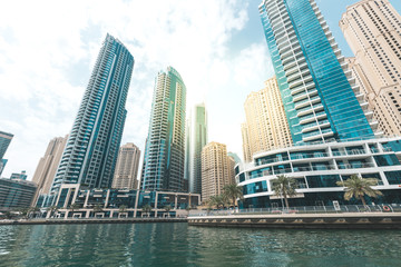 Fototapeta na wymiar Marina with view at skyscrapers Dubai - UAE