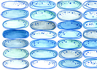 abstract textural watercolor pattern of multicolored blue green gray ovals and contours and contours