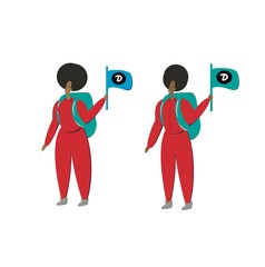 African-American male and female couriers isolated on a white background.Food is carried by blacks.Vector illustration in flat style.The concept of delivery.Food delivery to your home.