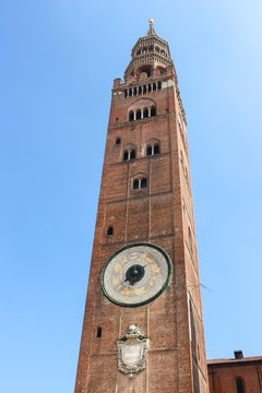 Cremona, Italy. Beautiful architecture of bell tower (Torrazzo of Cremona) in Cremona.