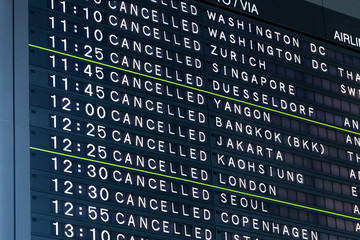 Airport Flight Information Board With Cancelled Flights