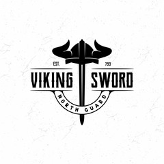 Vintage Retro Viking Sword Logo vector, Viking Armor Helmet icon, good logo design for Sport, Security, Gym, Boat Ship, Crossfit, etc.