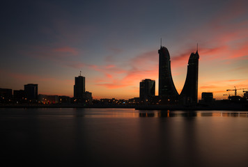 Fototapeta na wymiar Bahrain Skyline during sunset, a view from Bahrain bay