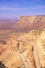 The switchback dirt road to Mule Point near Gooseneck State Park in Utah
