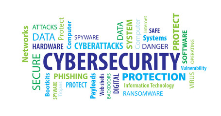 Obraz premium Cybersecurity Word Cloud on a Blue Background