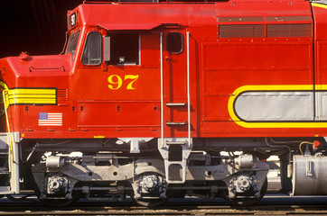 A historic Santa Fe train in Los Angeles, CA